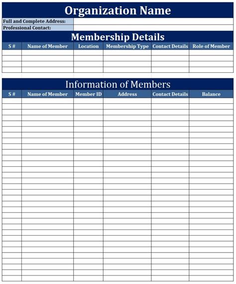 Membership List Template | Free Word Templates