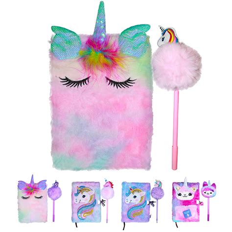 Buy Unicorn Fluffy Soft with Pom-Pom Pen Stickers Cute Fuzzy Plush Stylish School Pocketbook ...