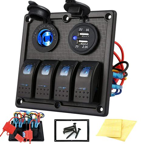 Kohree 4 Gang Marine Boat Rocker Switch Panel, 12V Waterproof LED Lighted Toggle Switches Fuse ...