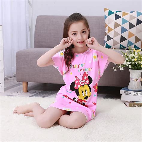 3 12Y Girls Nightgown children clothing cotton long sleeved pajamas Cute kids Homewear ...