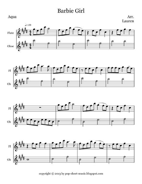 Sheet Music Free for oboe | Barbie Girl - Aqua (Flute and Oboe Duet ...