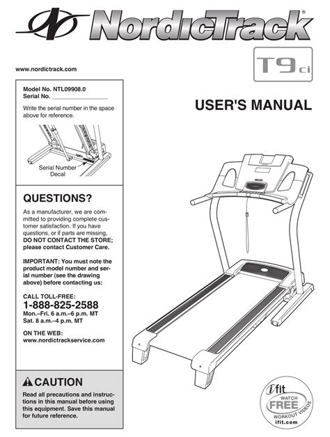 NORDICTRACK T9CI TREADMILL USER MANUAL Pdf Download | ManualsLib