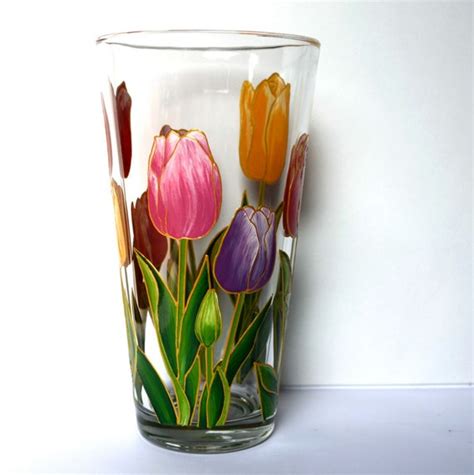 Tulips Vase Glass vase Hand painted Hand painted vase Painted