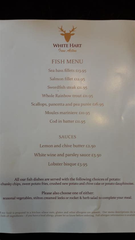 Menu at White Hart Inn pub & bar, Bristol, The White Hart Inn