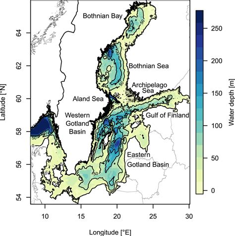 Map and bathymetry of the Baltic Sea. Sub‐basin names relevant for this ...