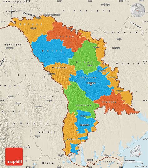 Political Map of Moldova, shaded relief outside