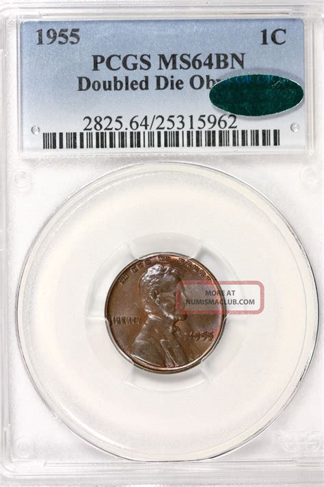 1955 Double Die Lincoln Penny Ms64 Bn Brown Pcgs Cac 1c Cent