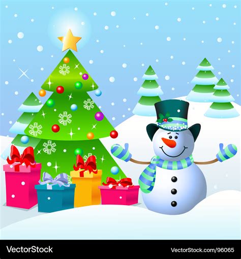 Snowman and christmas tree Royalty Free Vector Image