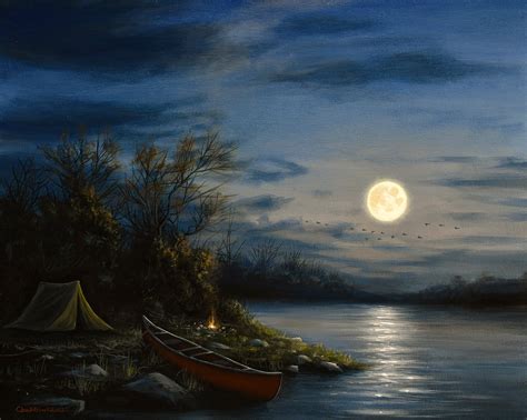 Original Art - Full Moon Landscape Painting, Camping art, Signed by Chuck Black | eBay