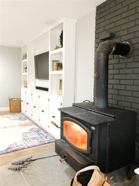 Painted Brick Wood Stove Fireplace - Just Call Me Homegirl | Wood stove ...