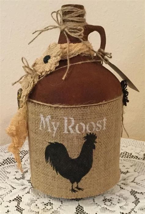 Rooster Rustic Upcycled Gallon Jug. Burlap Prim. Handmade. | Etsy ...