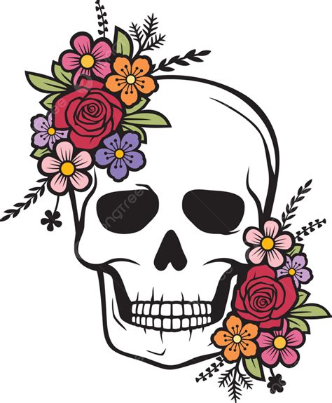 Floral Skull Vector Art PNG, Floral Skull With Flowers, Mexico, Skull, Tattoo PNG Image For Free ...