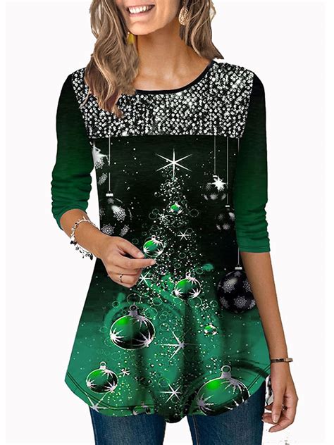 Lallc - Women's Christmas Sequin Plus Size 3/4 Sleeve Crew Neck Blouse T Shirt Tops - Walmart ...