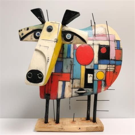 Premium AI Image | Colorful Abstract Cow Sculpture On Wooden Base