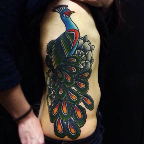 New School Side Peacock Tattoo by Matt Cooley