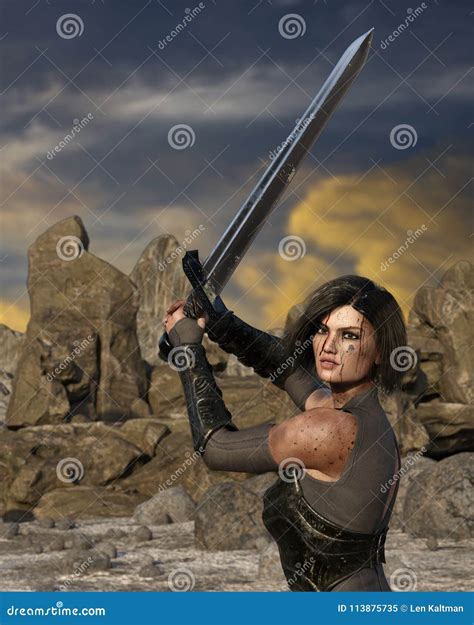 A Bloodied, Female Warrior Returns To Fight Again. Stock Image - Image ...