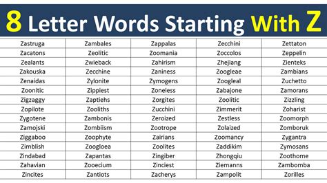 8 Letter Words Starting with Z - Vocabulary Point