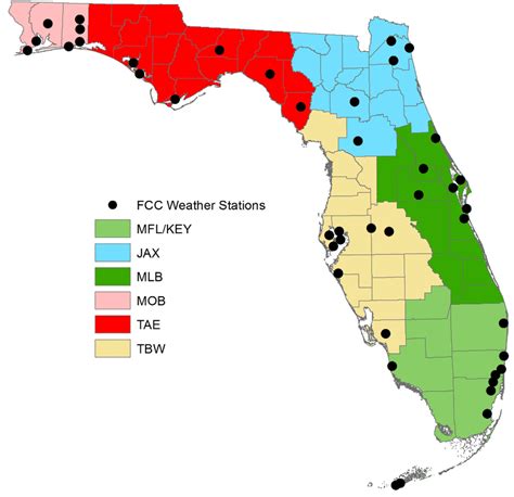 National Weather Service regions and locations of Florida Climate ...