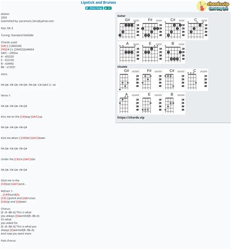 Chord: Lipstick and Bruises - tab, song lyric, sheet, guitar, ukulele | chords.vip