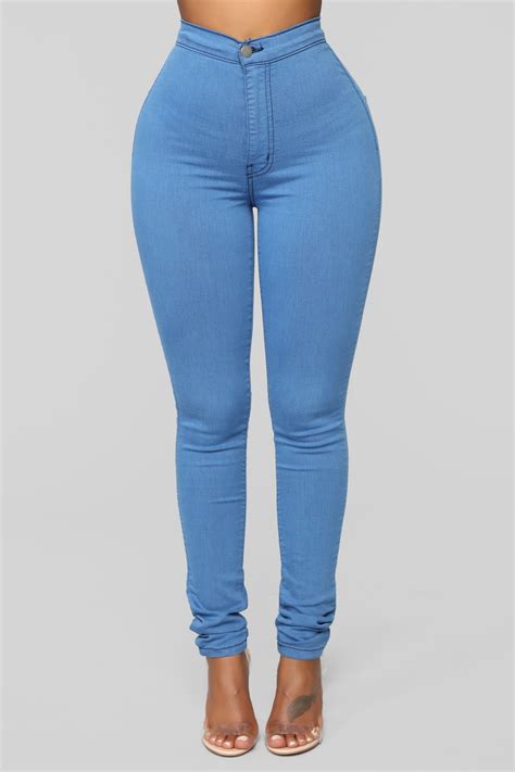 Super High Waist Denim Skinnies - Medium Blue | Ripped jeans look, Jeans outfit casual, Women jeans