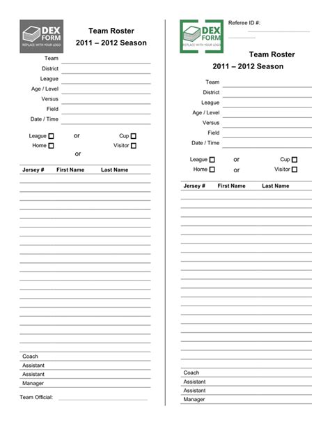 Soccer team roster template in Word and Pdf formats