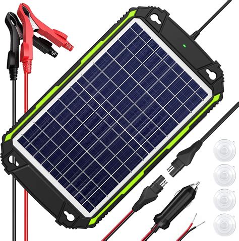 Buy 10W 12V Solar Battery Charger & Maintainer, Waterproof Solar Panel Trickle Charger, Built-in ...