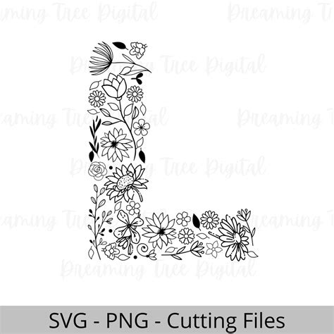 Letter L Floral SVG PNG, Floral Monogram Digital File, Floral Letter, Botanical Svg, Floral Svg ...