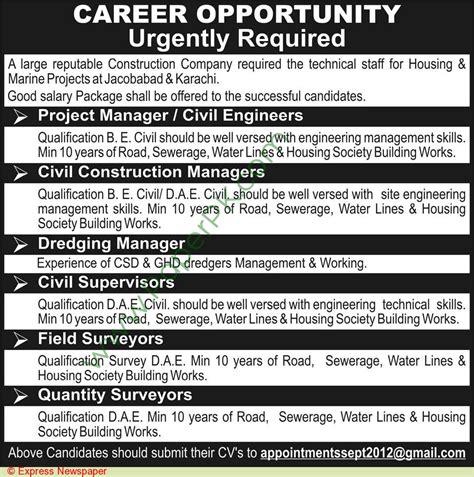 Manager Civil Engineering Jobs opening 2015 in Construction Company Karachi : Online Application ...