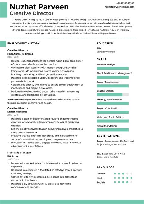 Sample Resume of Creative Director with Template & Writing Guide | Resumod.co