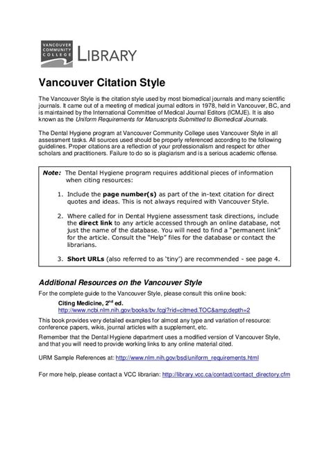 Vancouver style referencing guide