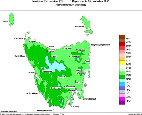 Tasmania mean maximum temperature : Spring 2019 | Australia map, Map, Tasmania