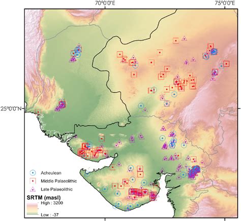 Map illustrating the distribution of Acheulean, Middle Palaeolithic and ...