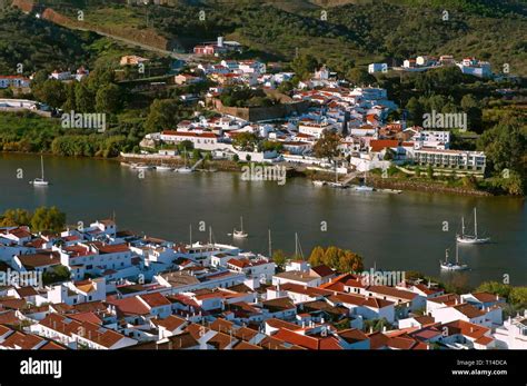 Panoramic view with Guadiana river, Spanish-Portuguese border, Sanlucar de Guadiana, Huelva ...