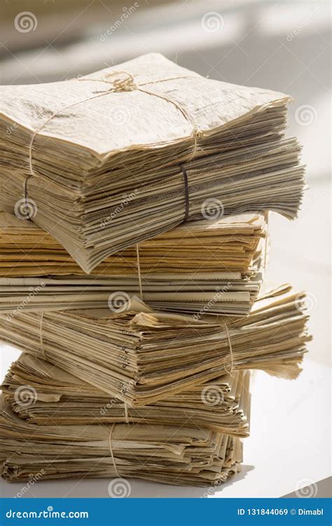 Stack of old newspapers stock image. Image of correspondence - 131844069