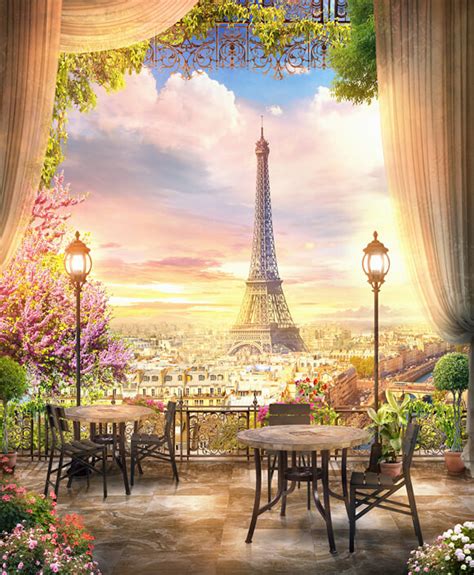 Eiffel Tower Sunset City Landscape Backdrop M6-45 – Dbackdrop