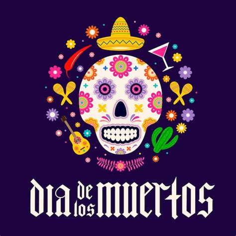 Premium Vector | Dia de los muertos fraktur font gothic lettering with sugar skull and flowers ...