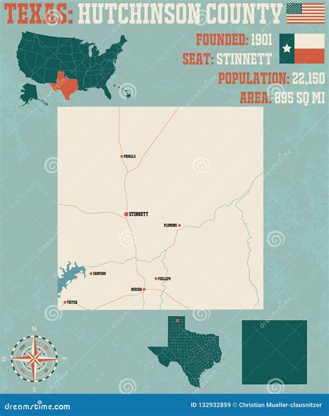 Map of Hutchinson County in Texas Stock Vector - Illustration of white ...