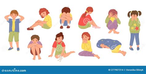 Kids Suffering From Anxiety. Sensitive, Scared And Sad Children, Mental Health Cartoon Vector ...