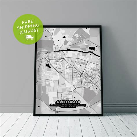 Greifswald, Germany map print | Map art, Map poster, White art