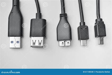 USB, Mini-USB And Micro-USB Cable Stock Photo - Image: 61148548