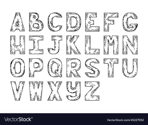 Handwritten english alphabet line art Royalty Free Vector