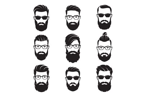 Vector bearded men faces. Part 2 | Хипстерская борода, Стрижки бороды ...