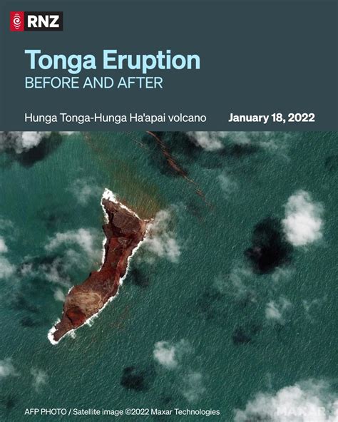 Satellite images before and after the Hunga Tonga-Hunga Ha'apai ...