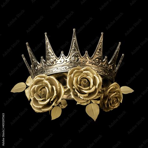 Golden crown with roses on black background Stock Illustration | Adobe ...