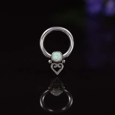 Small BCR with Opal Stone and Heart Filigree – Arka