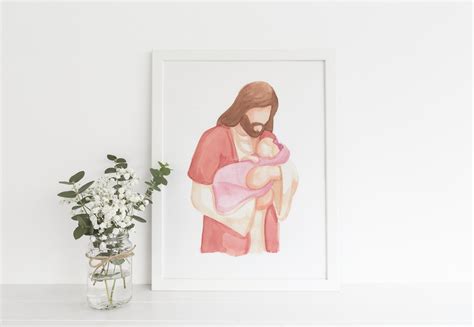 Jesus Holding a Baby pink Blanket Watercolour Painting - Etsy