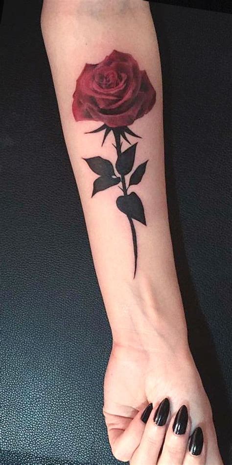 Single Red Rose Forearm Tattoo Ideas for Women - Flower Floral Wrist ...