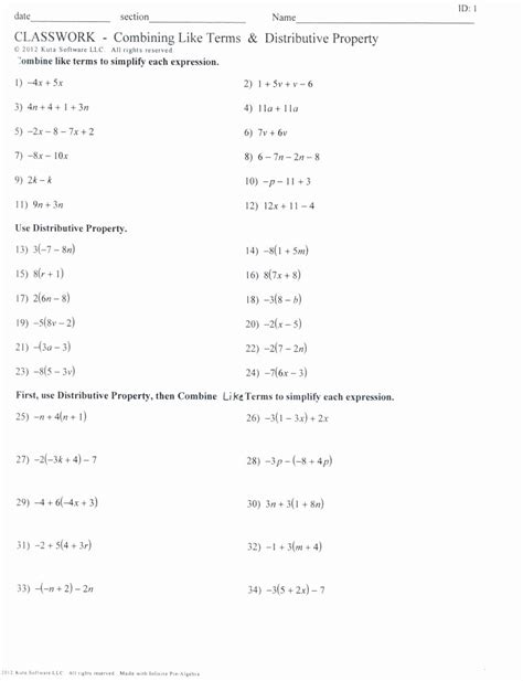 45 Distributive Property With Variables Worksheet