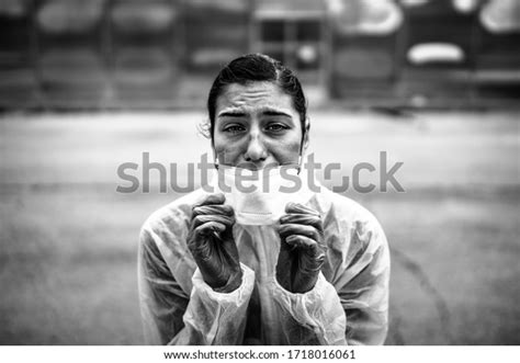 Exhausted Crying Doctornurse Coronavirus Protective Gear Stock Photo (Edit Now) 1718016061