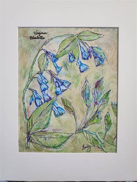 Art painting Virginia Bluebells mixed media abstract | Etsy